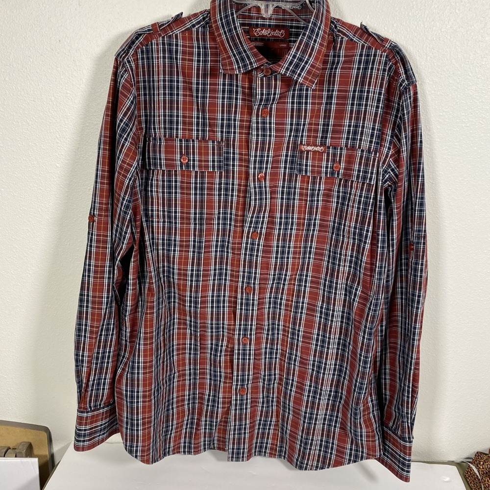 Ecko Unlimited Men's L/S Button Up Shirt Plaid Large DBL Pocket W1โ